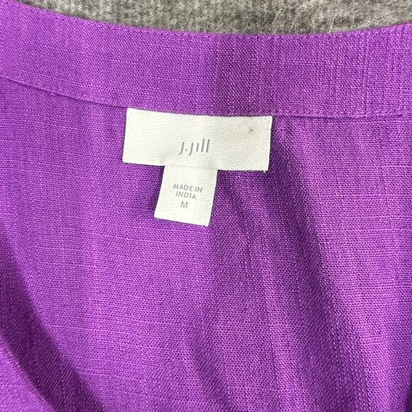 J.Jill Purple Seamed Linen Blend Puff Sleeve Midi Dress Caftan Medium Lagenlook - Picture 4 of 7